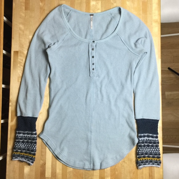 Free People Tops - Free People S Ski Lodge cuff henley thermal - blue
